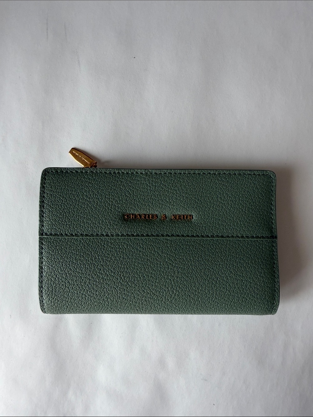 Charles & Keith Green Textured Zip Wallet with Gold Hardware